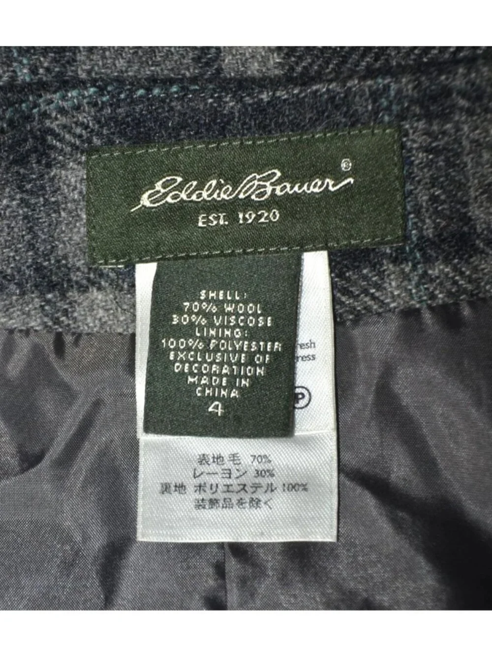 Eddie Bauer Skirt Womens 4 Wool Blend Gray Plaid Wrap Lined Preppy Academia